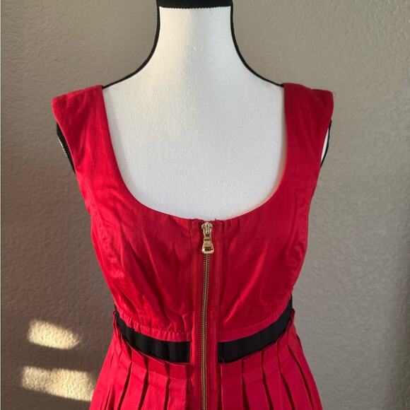 Guess Red Front Zipper Pleated Dress | Approx Size S - Picture 2 of 11